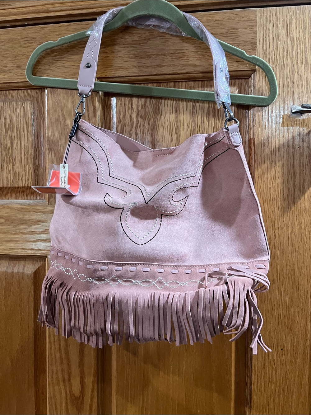 Montana West Blush Pink Suede Fringe Shoulder Bag